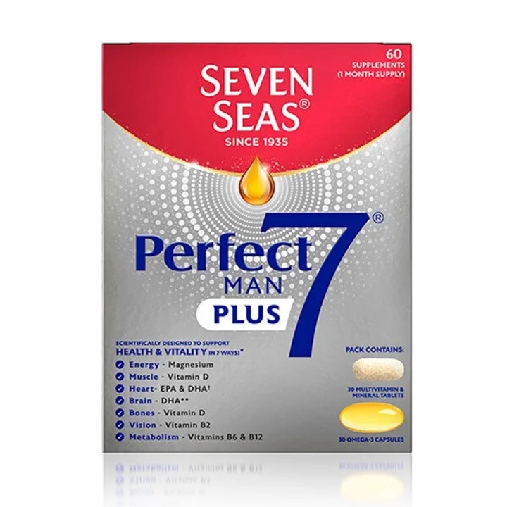 七海健络 - Perfect7 Man Plus 男士复合维生素，1000毫克鱼油、EPA和DHA，30粒胶囊 + 30片 (平行进口货)